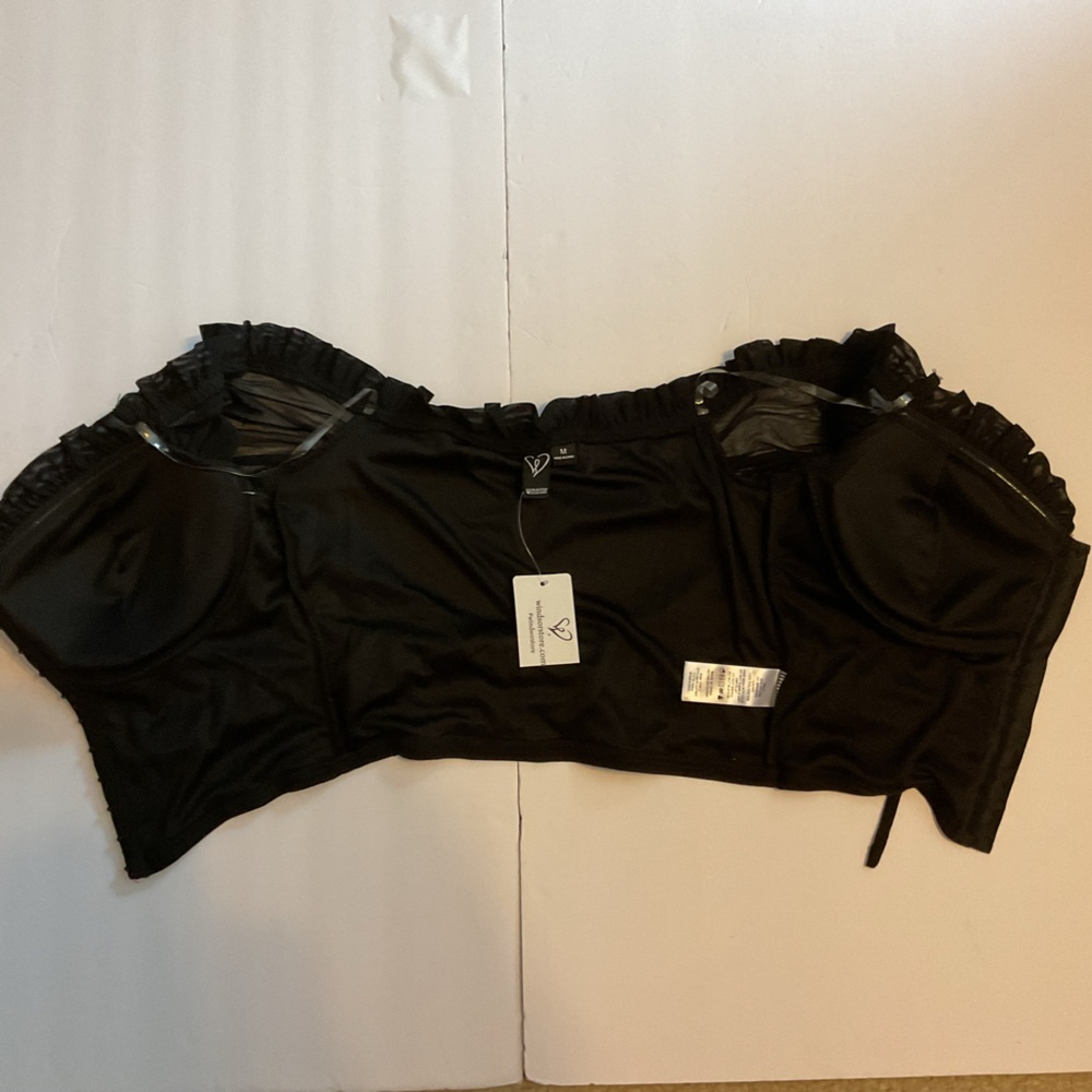 Corset Ruched Grunge Fairy Sheer Sleeve Milkmaid Dark Coquette Whimsigoth Goth M - Picture 9 of 16